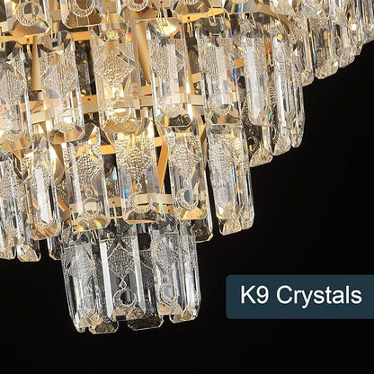 7-Tier Luxury Gold Crystal Chandelier 12 Lights 20" Modern K9 Crystal Pendant Chandelier Light Fixture for Living Room Dining Room Bedroom Kitchen Foyer Entryway, E12