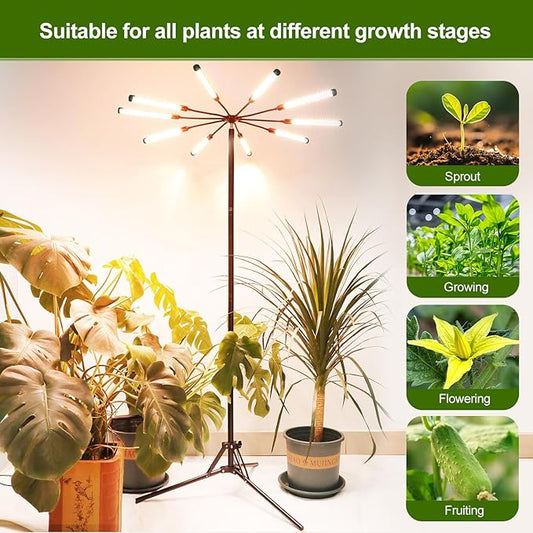 FECiDA 2026 10Head Grow Lights with Upgraded Stand, Big Coverage Grow Lights for Indoor Large Plants, Bonsai Tree, 4/8/12/16/20 Hr Timer, 90 Watt Power Draw, NO Need Adapter, 24"-76" Height Adjustable