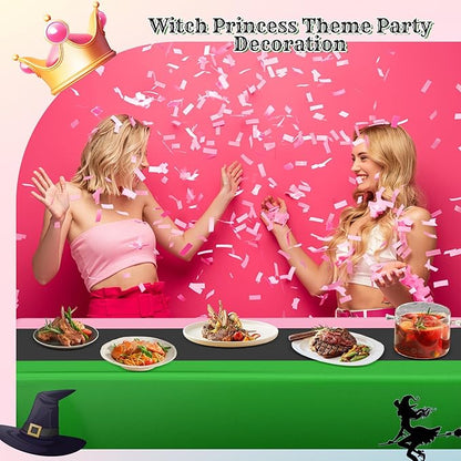 Oudain 2 Pcs Witch Princess Theme Party Pink & Green & Black Party Tablecloth 54 x 108 Inch Plastic Rectangle Tablecloth Waterproof Table Cover for Witch Princess Theme Birthday Decoration