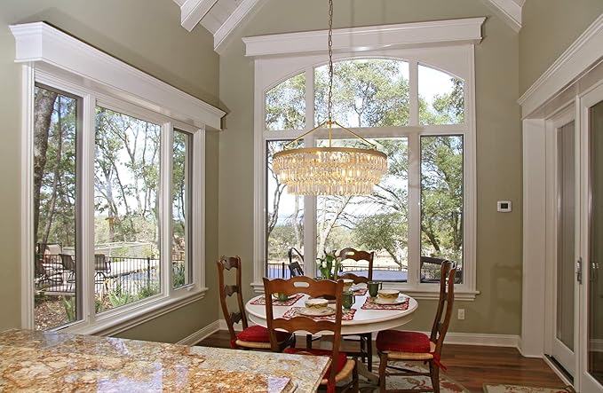 TOCHIC Gold Crystal Chandelier for Bedroom, 29" Modern Farmhouse Chandelier Light Fixture for Dining Living Room, Adjustable Round Hanging Chandelier for Kitchen Island, Foyer, Entryway