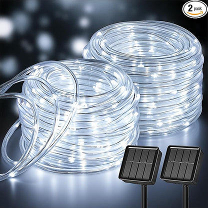 Brightown 2 Pack Solar Rope Lights, Total 78FT 200LED Pure White Solar String Lights Outdoor, IP65 Waterproof Solar Powered Fairy Lights with 8 Lighting Modes for Yard Garden Patio Tree Decoration