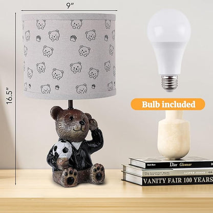 Hamucd Small Bear Table Lamp for Bedroom Nightstand Decor,Animal Nursery Single Bedside Lamp for Kid Study Room,Cute Desk Lamp for Boy Girl Toddler Play Room (Brown)