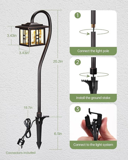 LITFIT Low Voltage Landscape Lighting, 12V 3W 185LM 3000K ORB Electric Pathway Lights, Waterproof Wired Garden Light with Connectors for Walkway Yard, Die-Cast Aluminum, 50000H Integrated LED, 4Pack