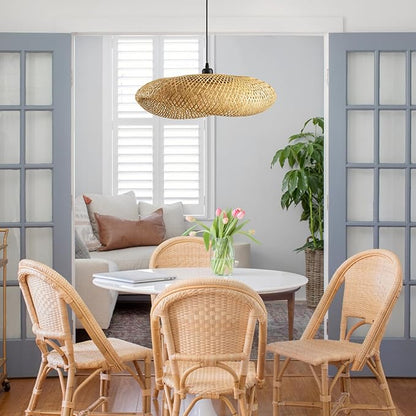 19.7in Farmhouse Bamboo Pendant Light Rattan Woven Chandelier for Dining Room Boho Lights Fixture Kitchen Island Wicker Hanging Lighting for Restaurants Breakfast Nook Foyer Entryway Porch