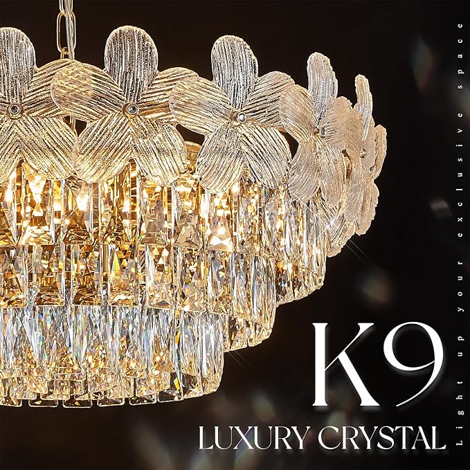 11 Lights Modern Flower Elegant Crystal Chandelier 6-Tier 24" Luxury Gold Chandelier Light Fixture for Living Dining Room Kitchen Entryway Bedroom Foyer, E12