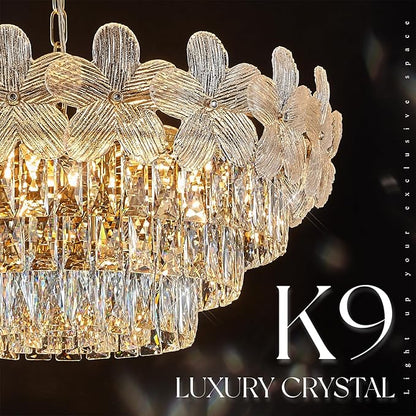 11 Lights Modern Flower Elegant Crystal Chandelier 6-Tier 24" Luxury Gold Chandelier Light Fixture for Living Dining Room Kitchen Entryway Bedroom Foyer, E12