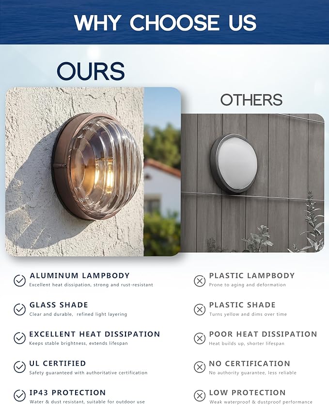 FEMILA 10" ORB Modern Outdoor Wall Lantern, 2 Pack Nautical Outdoor Lighting, Bulkhead Sconce for Front Porch/Entry Light, Aluminum, Ripple Glass, ETL & UL Listed, 4FYX105FL-2 ORB SW