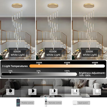 20-Lights Bubble Chandelier for Entryway High Ceiling-157 Height Adjustable Crystal Chandelier,3 Color Temperature Dimmable LED Pendant Light Fixture for Foyer Living Room Staircase,Gold