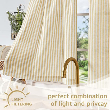 jinchan Striped Linen Kitchen Curtains 45 Inches Tier Curtains Farmhouse Modern Cafe Style Small Window Treatments Airy Light Filtering Rod Pocket for Living Room Bathroom 2 Panels Mustard Yellow