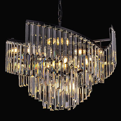 TOCHIC Modern Black Crystal Chandelier for Dining Room, 24" 7-Light Farmhouse Ceiling Light Fixture with Spiral Design, Pendant Light Fixtures for Living Room, Entryway, Foyer, Kitchen Island