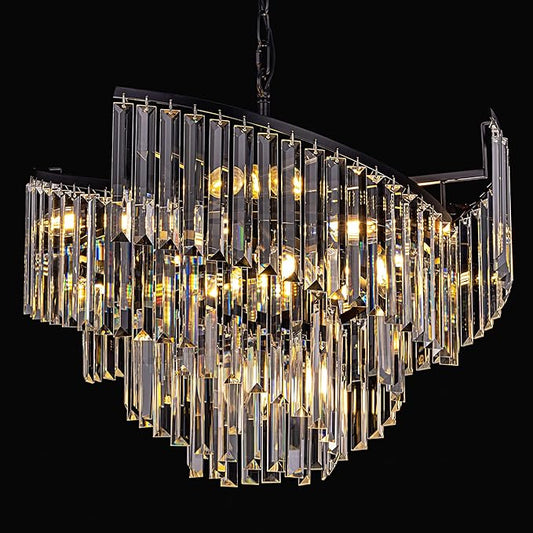 TOCHIC Modern Black Crystal Chandelier for Dining Room, 24" 7-Light Farmhouse Ceiling Light Fixture with Spiral Design, Pendant Light Fixtures for Living Room, Entryway, Foyer, Kitchen Island