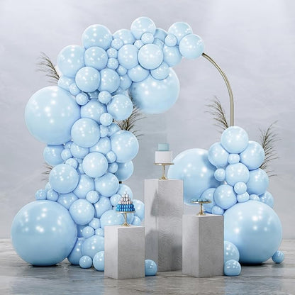 PartyWoo Baby Blue Balloons 145pcs Different Sizes of 18 12 10 5 Inch Light Pastel Sky Aqua Blue Balloon Arch Kit Garland for Graduation Baby Shower Gender Reveal Easter Party Decorations Blue-Q13