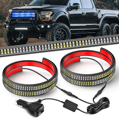 Nilight 2PCS 24 inch Truck Grille Strobe Lights Strip 384 LED Emergency Light Blue White Flexible Side Flashing Warning Caution Safety Waterproof Lighting Kit for Trucks Tow Plow Construction Vehicles