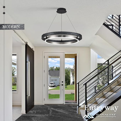LED Ring Chandelier Dimmable Black Chandelier Round Foyer Chandeliers Light Brushed Nickel Circular Chandeliers for Dining Room Entry Bedroom Office Living Room 24in