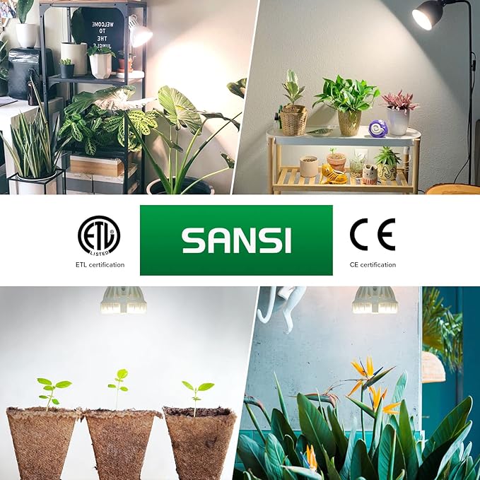 SANSI 24W Grow Light Bulb 1pack + 10W Grow Bulb 3pack, LED Full Spectrum, with Optical Lens for High PPFD, Energy Saving Plant Lights for Seeding and Growing