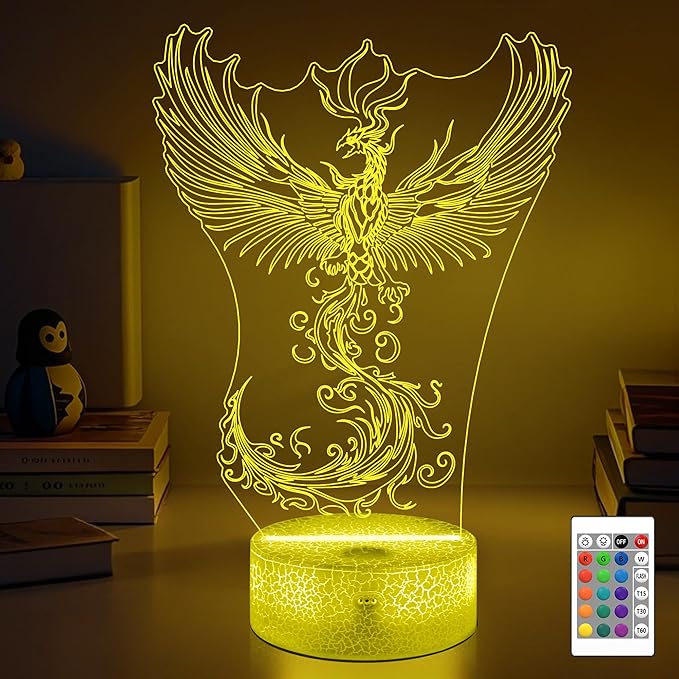 OkiyiD Phoenix Decor Gifts for Girl Women, Phoenix Night Light 3D Illusion Lamp with 16 Colors Remote Control, Phoenix Rising for Bedroom Decor Birthday Xmas Gifts