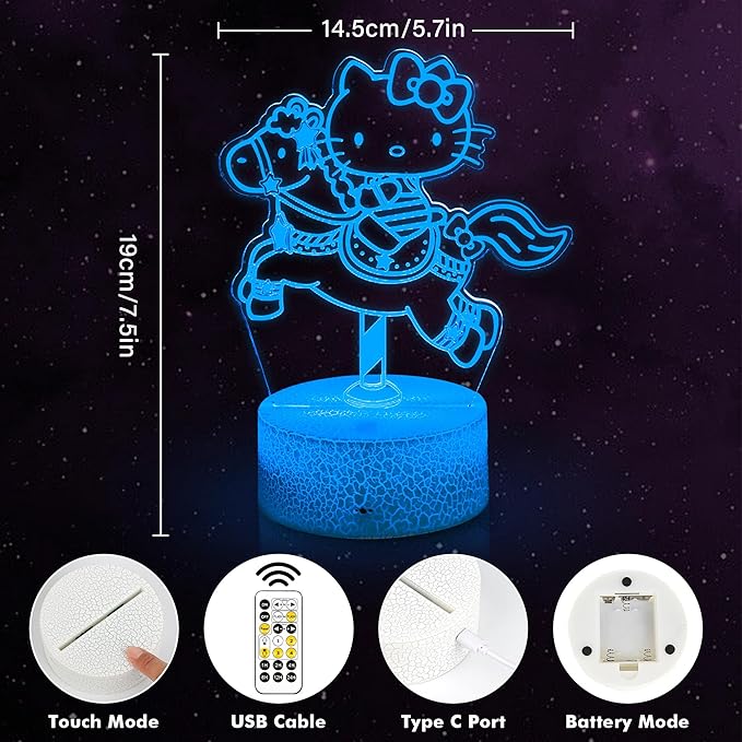 3D Kitty Night Light - Kitty Stuff 7 Color LED Cute Kitty Lamp Room Decor with Remote Control, Timer & Dimmable Function Gifts for Girls Birthday & Christmas with Greeting Gift Card