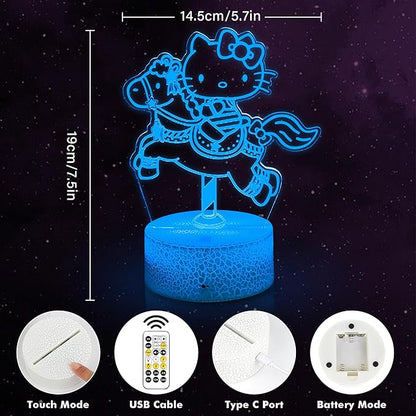 3D Kitty Night Light - Kitty Stuff 7 Color LED Cute Kitty Lamp Room Decor with Remote Control, Timer & Dimmable Function Gifts for Girls Birthday & Christmas with Greeting Gift Card