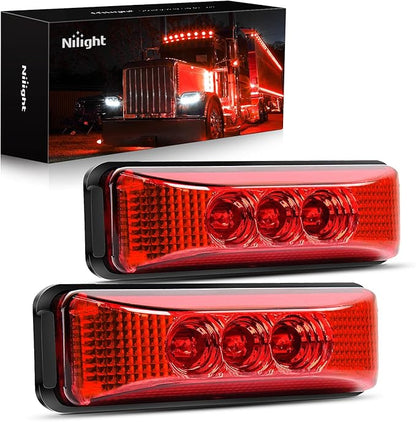 Nilight - TL-32 2PCS 3.9Inch 3 LED Truck Trailer Red Light Front Rear LED Side Marker Lights Clearance Indicator Lamp Rock Light Waterproof Sealed Surface Mounted