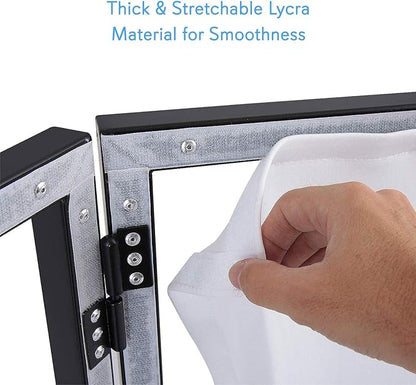 Pyle DJ Booth Foldable Cover Screen - Portable Event Facade Front Board Video Light Projector Display Scrim Panel with Folding Steel Frame Panel Stand, Stretchable Lycra Spandex - PDJFAC10 (White)