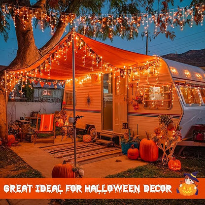 JMEXSUSS Orange Christmas Lights Outdoor, 800 LED Orange Icicle Lights Outdoor Waterproof, 8 Modes String Light Plug in for Fireplace Tree Garden Patio Thanksgiving Fall Halloween Decor