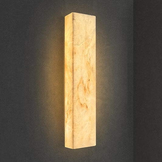 Alabaster Wall Sconces Natural Marble Bathroom Vanity Wall Light Fixture 21.7" Long Marble Wall Sconce Square Alabaster Stone Wall Mount Light Warm Light for Living Room Bedroom Hallway Stairs
