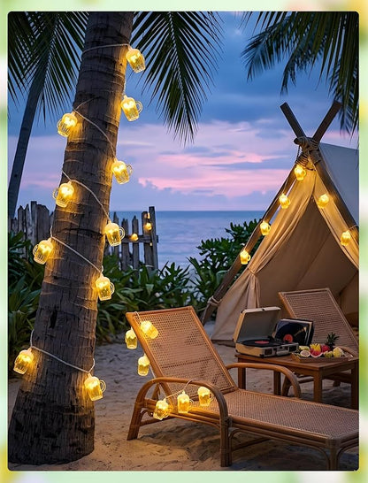 Outdoor Beer Mug String Lights Plug in, 8.5Ft 10 LED Tropical Beach Theme Beer String Lights for Cinco de Mayo Party Decorations, Hanging Tropical Party Lights Waterproof for Backyard Garden Bar Patio
