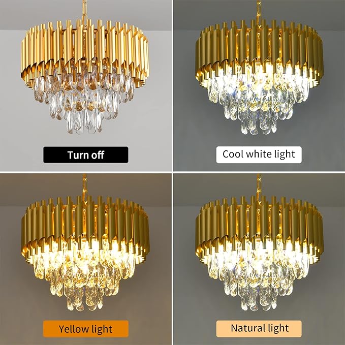 Gold Crystal Chandelier 3-Tier Dining Room Chandelier Light fixtures Modern Chandeliers for Dining Room Small Pendant Light Fixture for Living Room Foyer Kitchen Island Entryway Round 5 Light W15.7”
