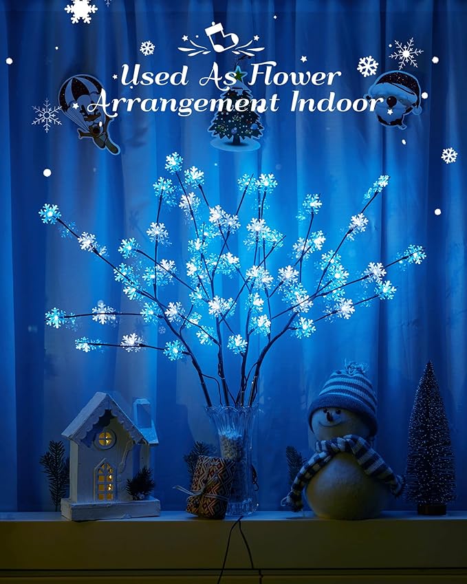 Brightown Snowflake Pathway Lights, 4 Packs Christmas Yard Decor, Small Christmas Tree with Lights, Blue and White