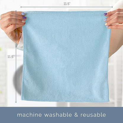 S&T INC. 100 Pack Microfiber Cleaning Cloth, Bulk Towels for Home, Reusable Microfiber Towels for Cars, Cleaning Rags, Light Blue, 11.5 Inches x 11.5 Inches, 100 Count