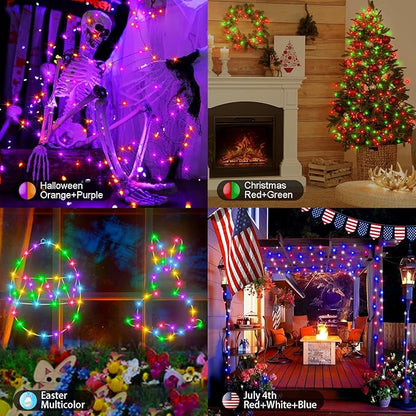 echosari Fairy Lights Battery Operated, 33Ft 100 LED 150 Scene Modes Silver Wire Twinkle Lights with Remote Timer for Bedroom Trees Garden Decor (RGB + 2700K Warm White)