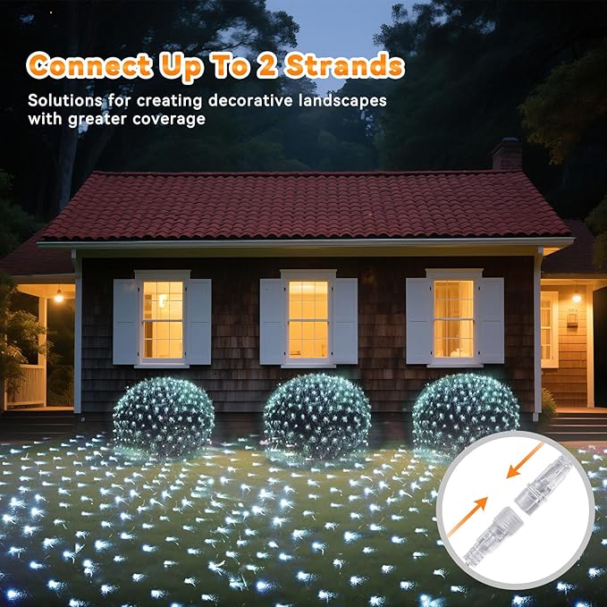 LitHome 610 LED 34.5ft x 5ft Outdoor Christmas Net Lights,Connectable Mesh Lights with 8 Modes,Waterproof Plug in Net Light for Bushes, Garden, Backyard, Holiday, Christmas(White)
