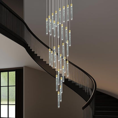30-Lights Bubble Chandelier for Entryway High Ceiling-196 Height Adjustable Crystal Chandelier,3 Color Temperature Dimmable LED Pendant Light Fixture for Foyer Living Room Staircase,Gold