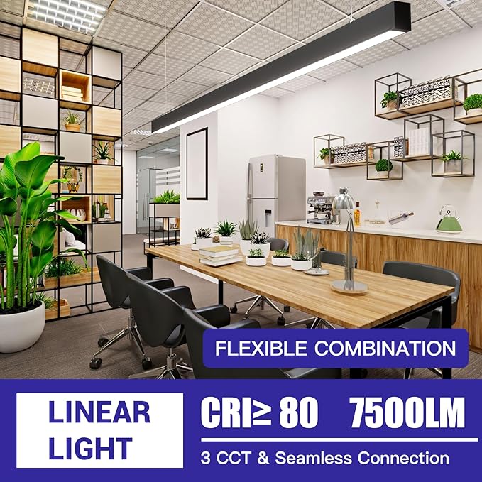JTT 8FT LED Linear Light, 8Foot LED Shop Lights 60W 3000/4000/5000K CCT Selectable, Commercial 8Feet Strip Lighting Fixture for Office Garage Classroom, NOT Linkable, Flush Mount Suspended ETL