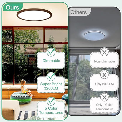 Brightever LED Flush Mount Ceiling Light Fixture Oil Rubbed Bronze, 24W 3200LM 5CCT Dimmable LED Ceiling Light, 2700K/3000K/4000K/5000K/6500K, 12 Inch Ceiling Lamp for Bedroom, Dining Room, 1 Pack