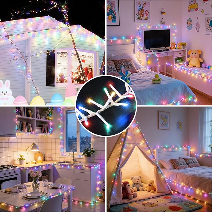 LAMPHOME 46ft 500 LED Easter String Lights Plug in, Pastel Twinkle Fairy Lights, 16 Modes Waterproof Easter Outdoor Lights, Colored String Lights for Christmas Tree Indoor Outdoor Spring Decorations