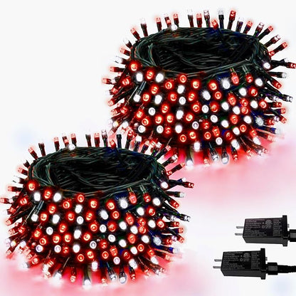 2 Pack 66FT 200 LED Red and White Christmas String Lights Indoor Outdoor, 13 Modes Extendable Christmas Tree Lights with Timer & Memory, Waterproof Twinkle Xmas Lights for Tree Holiday Party Garden