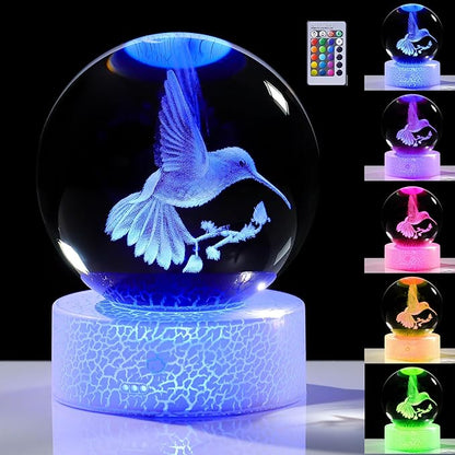 3D Hummingbird Gifts for Women - Crystals Ball Hummingbird Figurines Decor Glass Animals Figurine Keepsake Paperweight