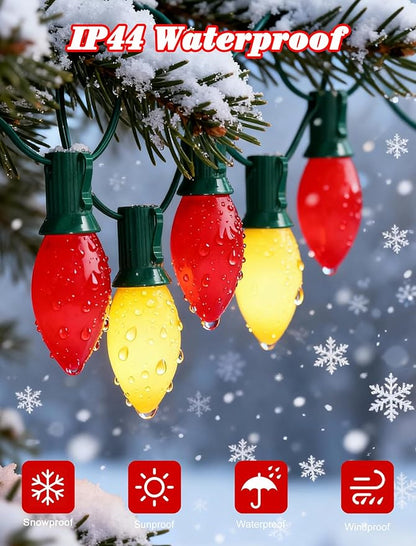 Red and White LED Christmas Lights,25FT Vintage C9 Red White Christmas Lights Outdoor with 26 LED Bulbs,Commercial Extendable Xmas Light for Roofline Patio Holiday Party Backyard Xmas Decor