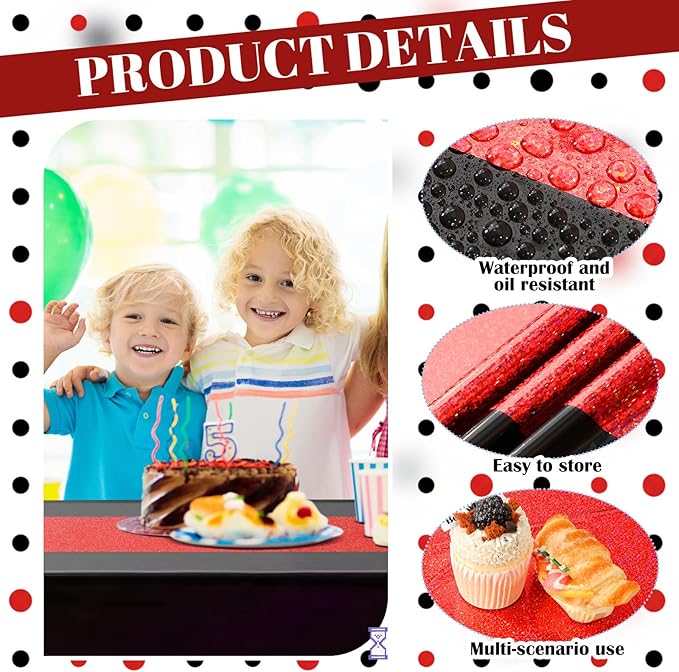 Oudain 2 Pcs Black & Red Holographic Party Tablecloth 54 x 108 Inch Strange Themed Party Decoration Plastic Rectangle Table Cloth Waterproof Table Cover for Birthday Weeding Anniversary Graduation