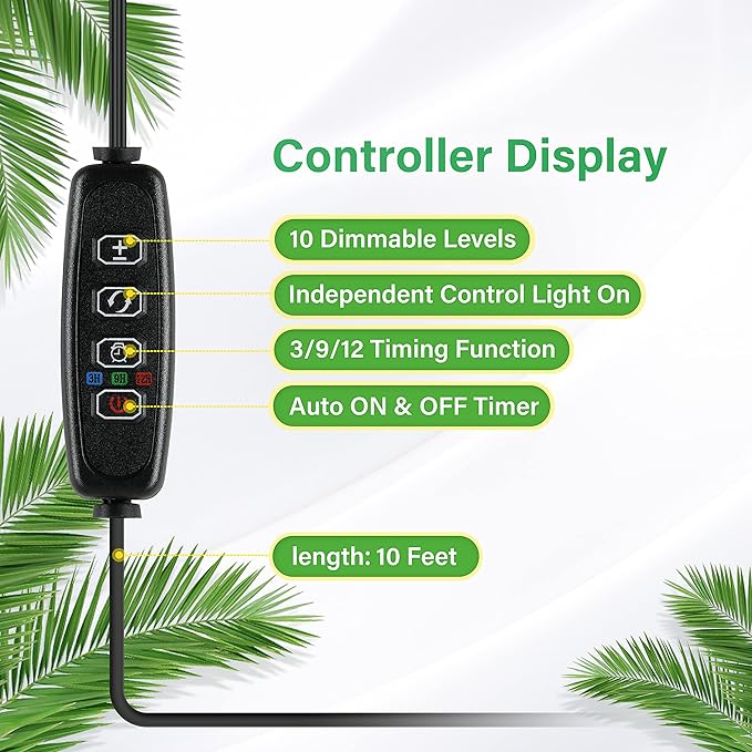 iPower 60W LED Plant Grow Light Strips Full Spectrum for Indoor Plants with Auto ON/Off 3/9/12H Timer, 10 Dimmable Levels 48 LEDs Per Tude, for Hydroponics Succulent, 4 Tubes, Yellow