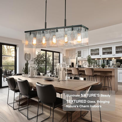 IKK Modern Textured Glass Chandeliers for Dining Room, 37" Rectangular Island Light Fixture, Rectangle Farmhouse Lighting for Kitchen Island, Living Room, L37 x W9.8 x H9.5