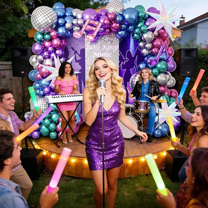 JOGAMS 180Pcs K-Pop Music Balloon Arch Kit, Metallic Disco Balloon Garland with Music Note Iridescent Star Foil Balloons for K-Pop Music Fans Themed Birthday Concert-Style Stage Backdrop Party Decor