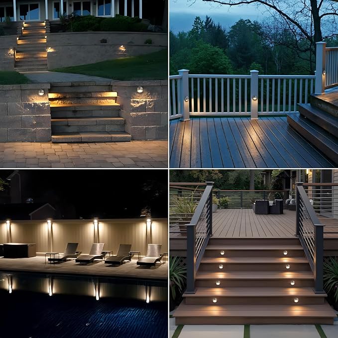 LEONLITE Update 5CCT LED Low Voltage Deck Light, 180LM 3.5inch Landscape Step Railing Fence Light, 12-24V AC/DC, CRI90, Die-cast Aluminum Housing & Frosted Glass Lens, UL Cord, Satin Nickel, Pack of 6