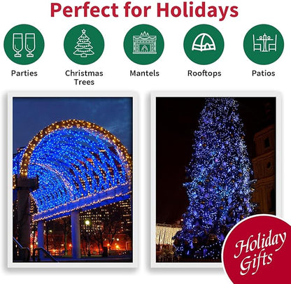 LAMPHOME Blue Christmas Lights Set 100 Count 19.6 Feet Incandescent Bulb Mini String Lights for Indoor Christmas Tree Garland Birthday Wedding Party Festival Decoration, White Wire
