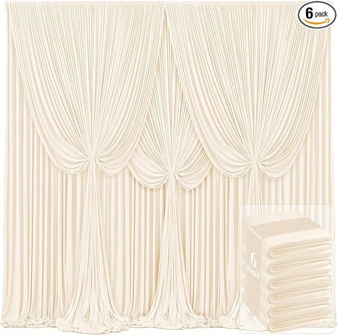 6 Panels Champagne Backdrop Curtains for Wedding Party Wrinkle Free Backdrops Curtain Drapes Fabric Decorations Photo Back Drop Cloth for Baby Shower Photography Stage Reception 30ft(W) x 12ft(H)