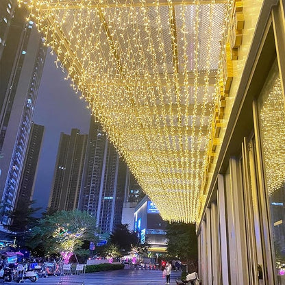 LED Ceiling Icicle Lights, 16.4FT 112 LEDs 8 Modes Twinkle Christmas Hanging Fairy String Horizontal Curtain Lights for Parties Mall Patio Yard Indoor Outdoor Decoration Warm White, 5M04