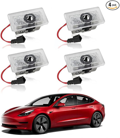 LOWEEY Car Door Lights Logo Projector Compatible with Tesla Accessories for Model Y 3 X S, No Fade 4K-HD Puddle Lights Car Welcome Light 3D Laser Ghost Shadow Light (Blue Logo)