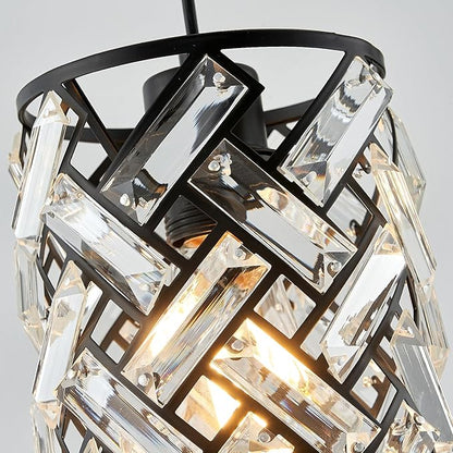 CATINER 40" Crystal Kitchen Island Lighting 4 Lights Modern Black Linear Chandelier Dining Room Light Fixture Over Table Luxury Ceiling Pendant Light Fixture
