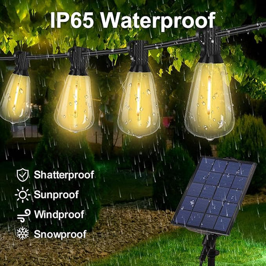 YOSION Solar Powered Warm White LED Outdoor String Light with Remote Control, Shatterproof Light Bulbs for Backyard Garden Patio Pergola Gazebo Bistro Bedroom Christmas Wedding Party (20+2 Bulbs)